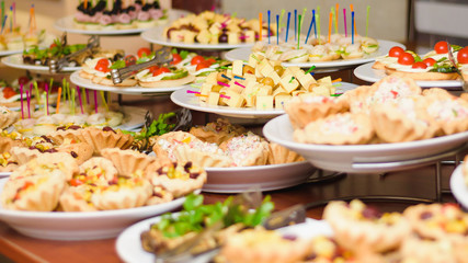 food buffet in restaurant, snack at the conference, concept catering