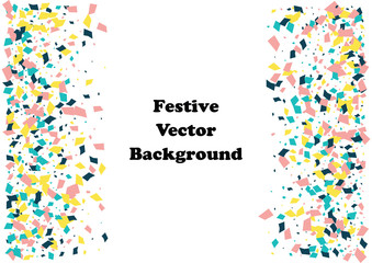 Festive color rectangle confetti background. Abstract frame confetti texture for holiday, postcard, poster, website, carnivals, birthday and children's parties. Cover confetti mock-up. Wedding card