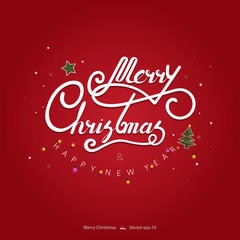 Fototapeta na wymiar Merry Christmas and Happy New Year text on red background