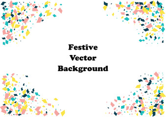 Festive color rectangle confetti background. Abstract frame confetti texture for holiday, postcard, poster, website, carnivals, birthday and children's parties. Cover confetti mock-up. Wedding card