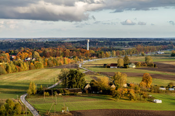 Road view from above in autumn - 307334367