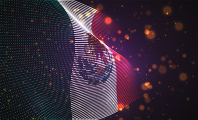 Vector bright glowing country flag of abstract dots.  Mexico