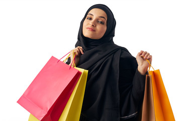 young woman with shopping bags