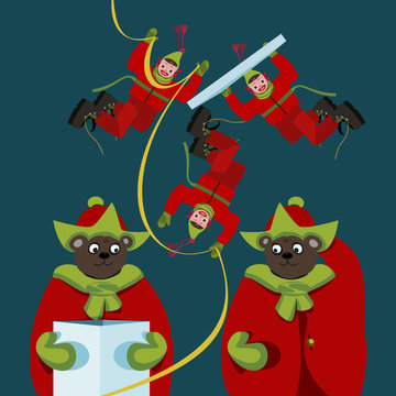 bears and gnomes preparing a gift