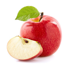 Ripe apple with slices on white background