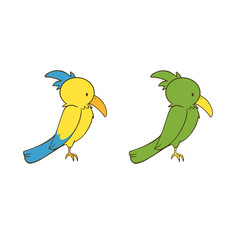 横を向いている二匹のインコのイラスト