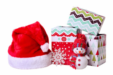 Christmas presents and Santa hat