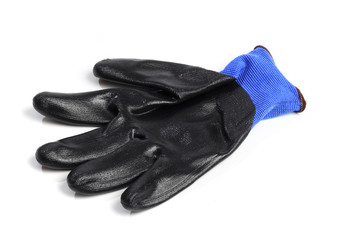 Blue leather work gloves isolated on white background- Image