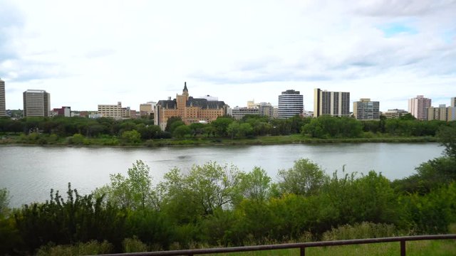 Cinematic Wide-Angle Summer Skyline of Saskatoon, Saskatchewan