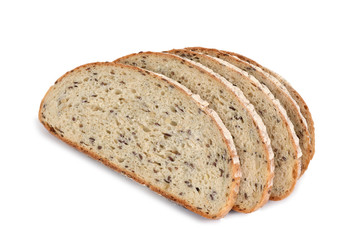 rustic bread with flax seeds in cutting isolate on white