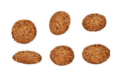 oatmeal cookies with sunflower seeds and sesame isolate on white