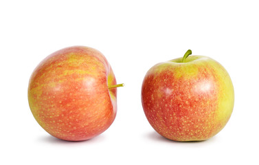 red apple with leaf, green side and highlights isolate on white