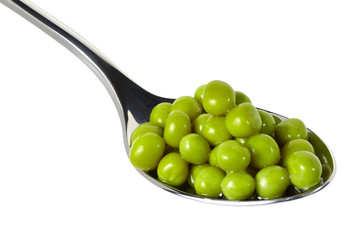 Green peas vegetable seed in metal spoon