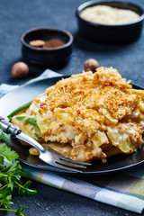 cheesy Potato and green bean casserole, top view