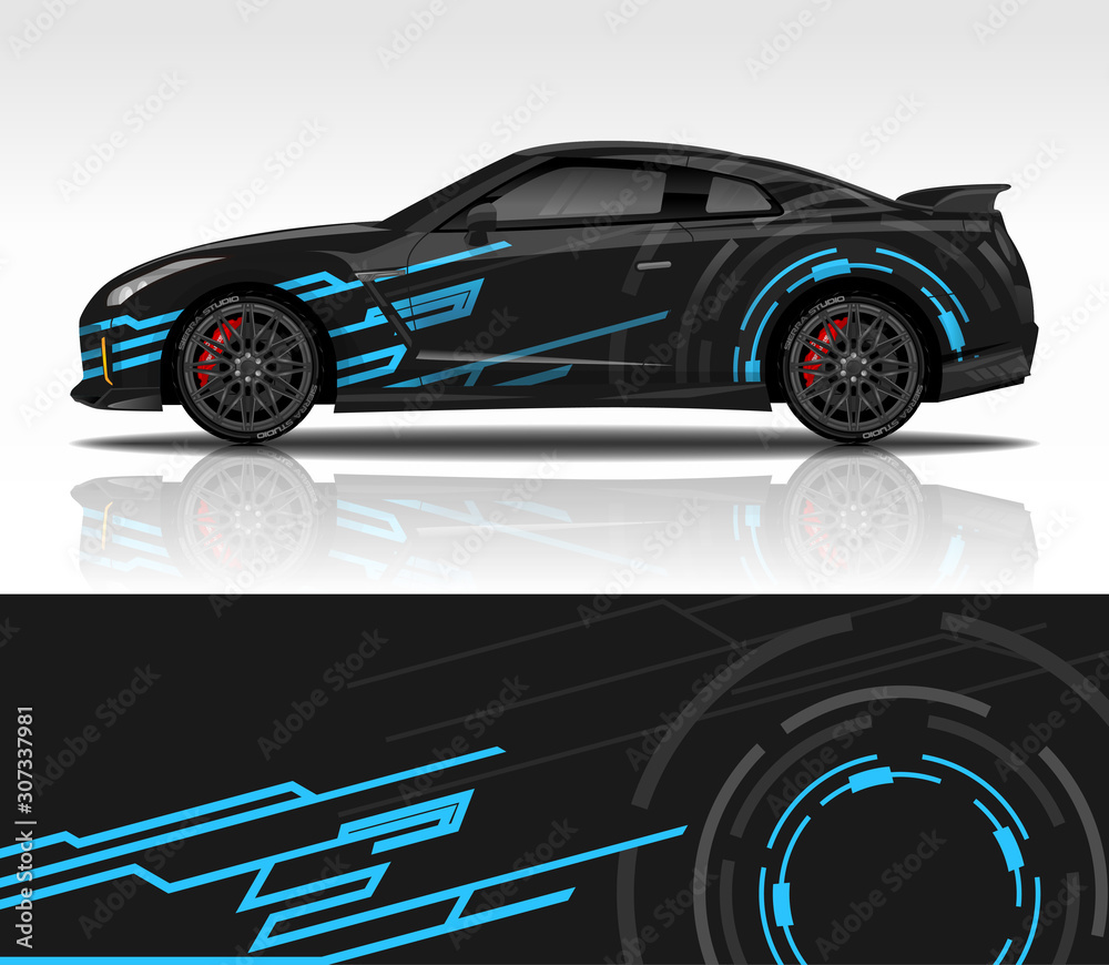 Wall mural car wrap decal design vector, for advertising or custom livery wrc style, race rally car vehicle sti