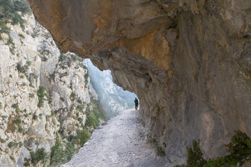 Hikers in amazing rocky pathway