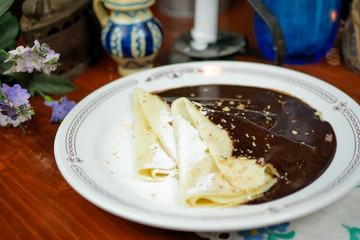 Pancake on a restaurant table