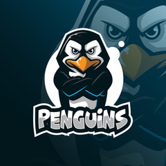 penguin mascot logo design vector with modern illustration concept style for badge, emblem and tshirt printing. angry penguins illustration. © Ahmadbrutalism666