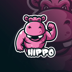 hippo mascot logo design vector with modern illustration concept style for badge, emblem and tshirt printing. smart hippo illustration.