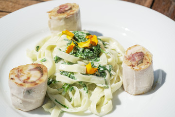 Pasta dish on a restaurant table