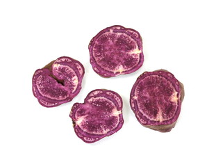 Sweet potatoes isolated on white background. Ipomoea batatas. Batata potato.