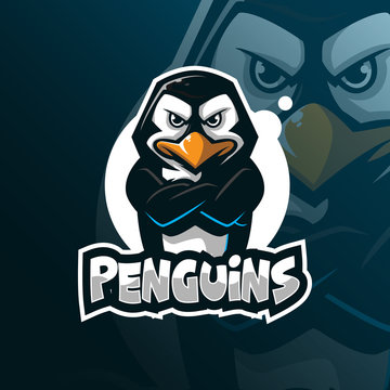 penguin mascot logo design vector with modern illustration concept style for badge, emblem and tshirt printing. angry penguins illustration.