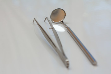 Set of metal dental instruments for teeth dental care