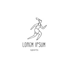 Active way of life. Vector hand drawn logo template, a woman runner. Professional sport.