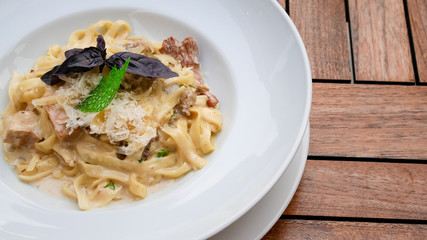 Pasta dish on a restaurant table