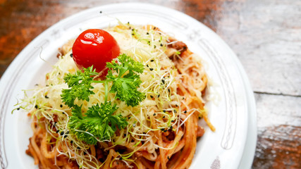 Pasta dish on a restaurant table
