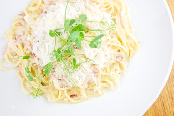 Pasta dish on a restaurant table
