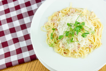 Pasta dish on a restaurant table