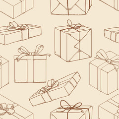Fototapeta na wymiar Vector Seamless Pattern of Sketch Gift Boxes