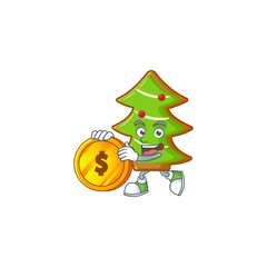 happy trees cookies cartoon character with gold coin - 307340590