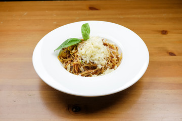 Pasta dish on a restaurant table