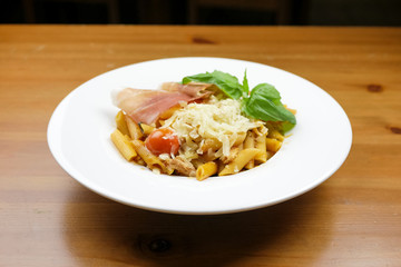 Pasta dish on a restaurant table