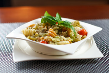 Pasta dish on a restaurant table