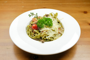 Pasta dish on a restaurant table