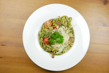 Pasta dish on a restaurant table