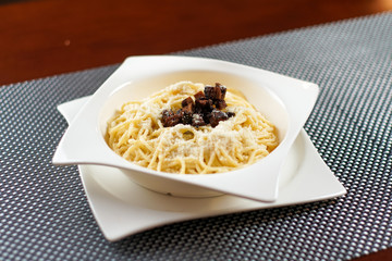 Pasta dish on a restaurant table