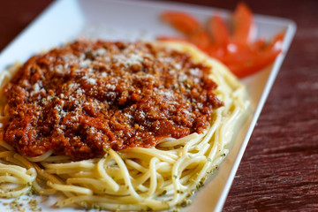 Pasta dish on a restaurant table