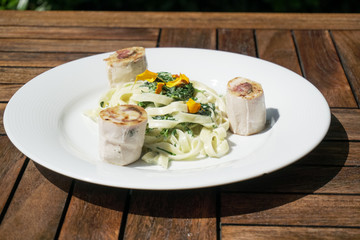 Pasta dish on a restaurant table