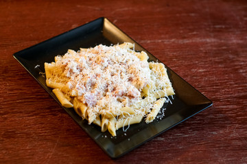 Pasta dish on a restaurant table