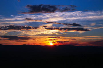 Colourful sunset over the Great Dividing Range near Canberra, Australia.