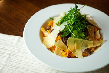 Pasta dish on a restaurant table