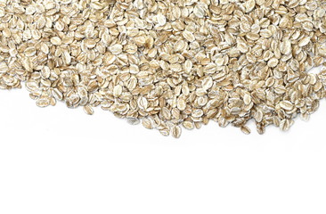 Rye oat flakes isolated on white , macro close up