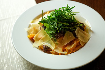 Pasta dish on a restaurant table