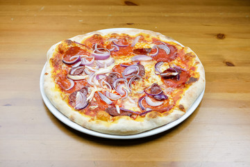 Pizza on a restaurant table