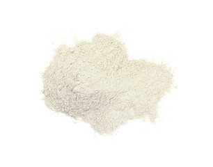 Cappuccino powder isolated in white background. Cappuccino with vanilla and cinnamon flavors.