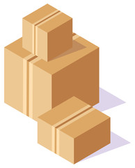 Packing product icon. Packing yellow boxes, package service, transportation parcel, deliver container, box delivery, receive pack, send and logistic isolated vector illustration